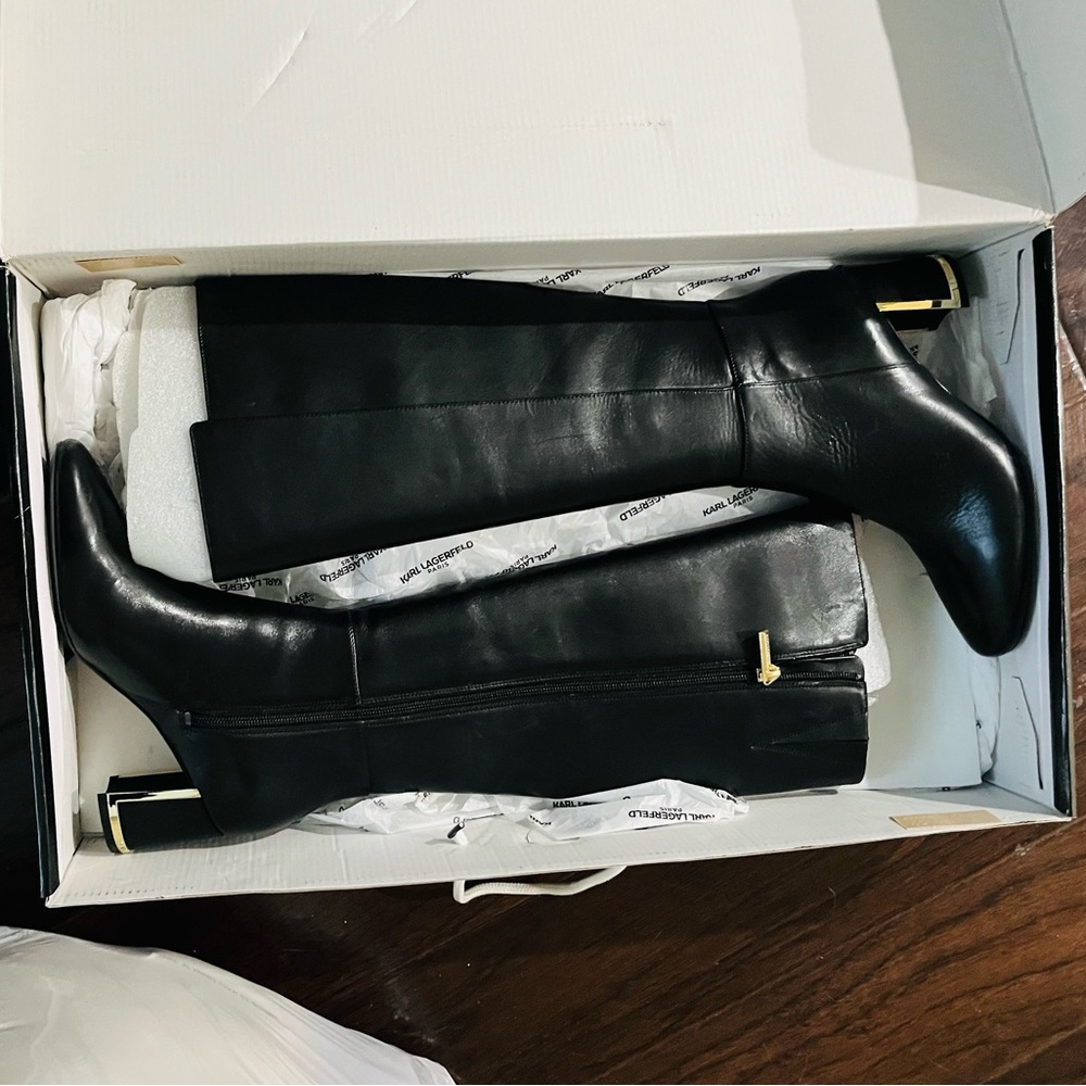 Karl Lagerfeld Black Leather Boots